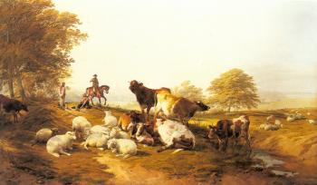 Thomas Sidney Cooper : Cattle And Sheep Resting In An Extensive Landscape